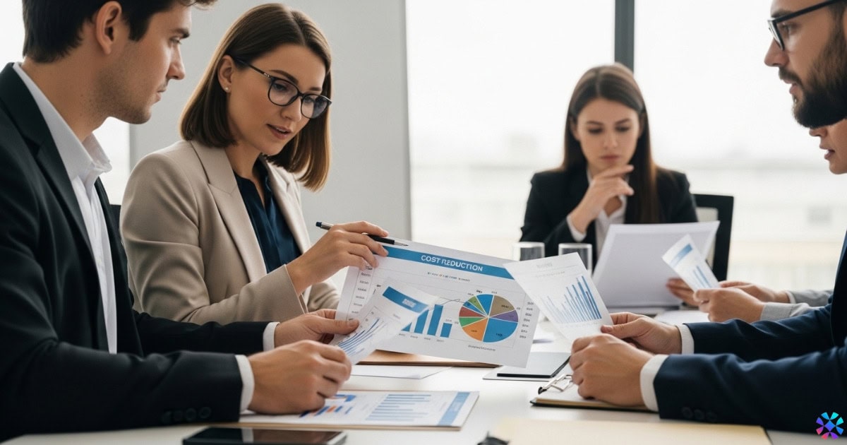 nfographic titled "5 Reasons to Outsource Accounting Services" with a visual theme of piling documents and financial icons.